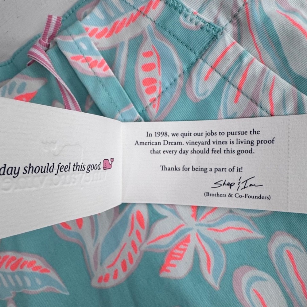 Vineyard Vines Womens Aqua Floral Chino Shorts Pink Cay Teal Size 8 NWT Tropical - Picture 6 of 7